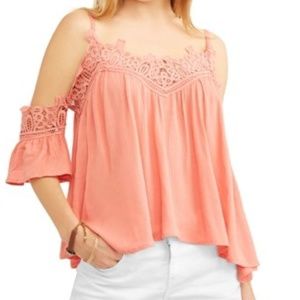 ELEGANT CORAL LACE OFF SHOULDER TOP LOVELY! NEW